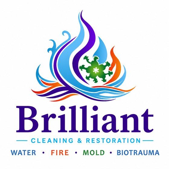 Brilliant Cleaning & Restoration logo: water, fire, mold, biotrauma